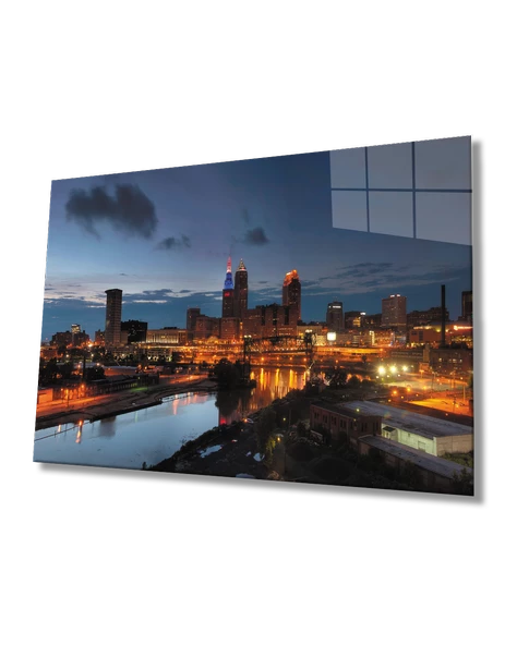 Gün Batımı Şehir Dekoratif ve Modern Cam Tablo   Sunset City Table