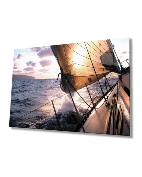 Gün Batımında Yelken Dekoratif ve Modern Cam Tablo   Sunset Sail Table
