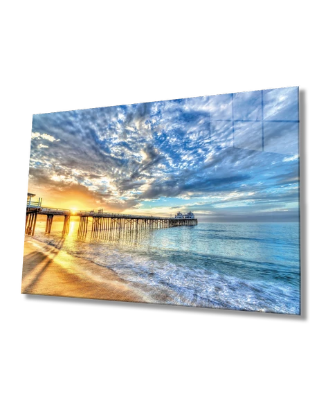 Gün Batımı Deniz İskele Dekoratif ve Modern Cam Tablo