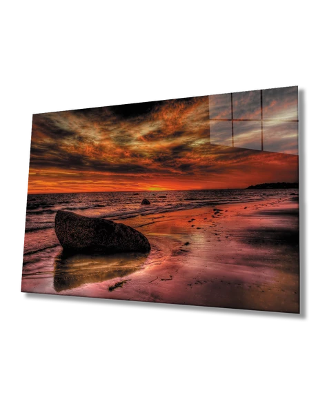 Gün Batımı Deniz  Taş Dekoratif ve Modern Cam Tablo   Sunset Sea Stone Table ürün görseli