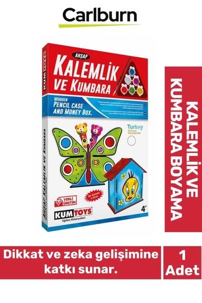 Yeni Üretim 3mm MDF Malzeme 6 Adet Akrilik Boya Fırça Hediyeli Ahşap Kalemlik Kumbara 2'li Seti