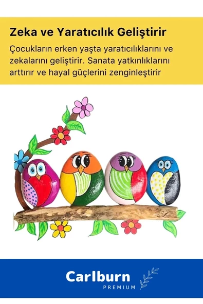 3 Yaş Üstü Çocuklar Için Zeka Geliştirici 6 Renk Akrilik Boyalı Fırçalı Taş Boyama Aktivite Seti - 2