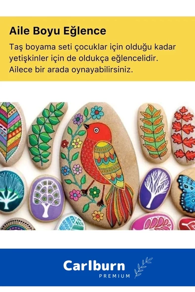 3 Yaş Üstü Çocuklar Için Zeka Geliştirici 6 Renk Akrilik Boyalı Fırçalı Taş Boyama Aktivite Seti - 6