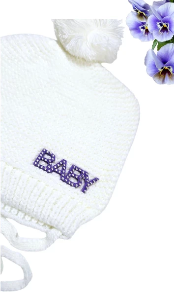 Baby Taşlı Kız Bebek Triko Bere ST08333 - 3