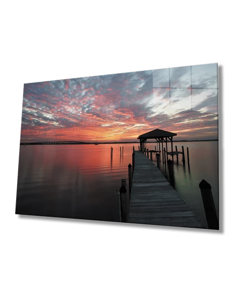 Gün Batımı İskele Dekoratif ve Modern Cam Tablo   Sunset Pier Table ürün görseli