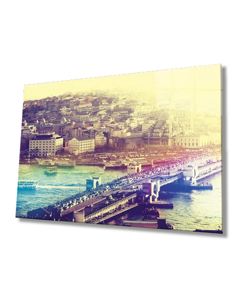 İstanbul Kuş Bakışı Manzaralı  Dekoratif ve Modern Cam Tablo