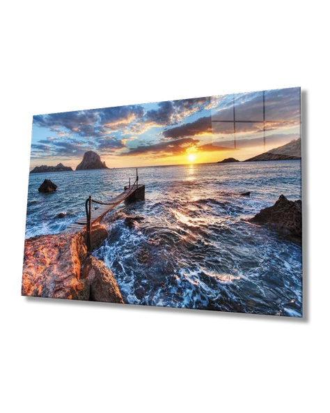 Gün Batımında Deniz Manzarası Dekoratif ve Modern Cam Tablo ürün görseli
