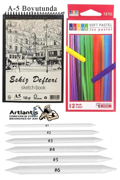 Toz Pastel Boya 12 Renk A5 Eskiz Defteri Pastel Dağıtma Kalemi 1 Paket Toz Soft Pastel Boya 12 li Yumuşak Pastel Gölgele ürün görseli