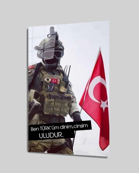 Türk Askeri ve Bayrak Dekoratif ve Modern Cam Tablo