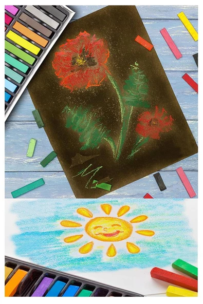 Toz Pastel Boya 12 Renk A5 Eskiz Defteri Pastel Dağıtma Kalemi 1 Paket Toz Soft Pastel Boya 12 li Yumuşak Pastel Gölgele - Resim 6