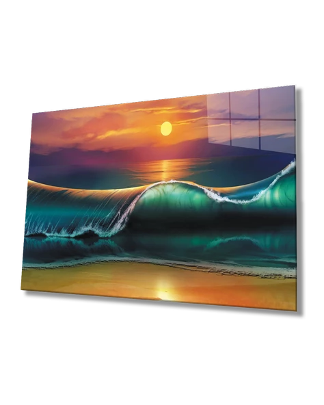 Gün Batımı ve Dalga Dekoratif ve Modern Cam Tablo   Sunset and Wave Table ürün görseli