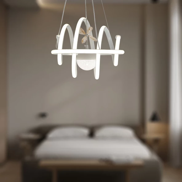 TT Aydınlatma TT005-LDTPL-BY  Burgu Modeli Mat Beyaz Ledli Toplu 3 Renk Modüllü Ledli Avize - Resim 3