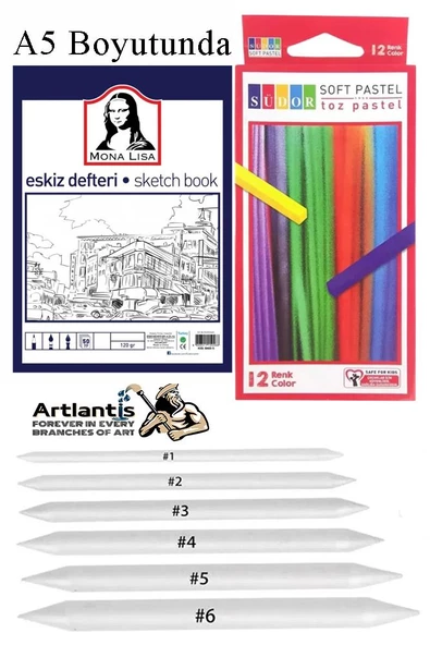 Toz Pastel Boya 12 Renk A5 Eskiz Defteri Pastel Dağıtma Kalemi 1 Paket Toz Soft Pastel Boya 12li Yumuşak Pastel Monalisa - 1