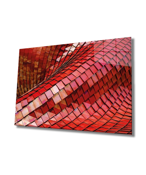 Kırmızı Geometrik Mimari Dekoratif ve Modern Cam Tablo