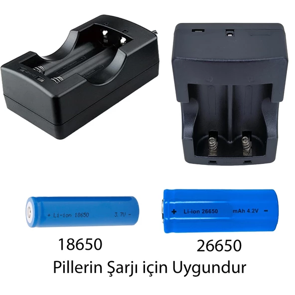 Hedyex 26650 Şarj Aleti 2Li 18650-26650 Fener Pilleri İçin Şarj Cihazı - 3