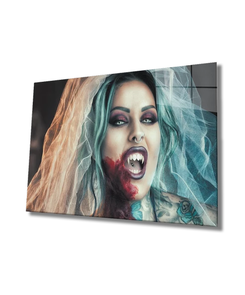 Kadınlar Vampir Gelin Dekoratif ve Modern Cam Tablo