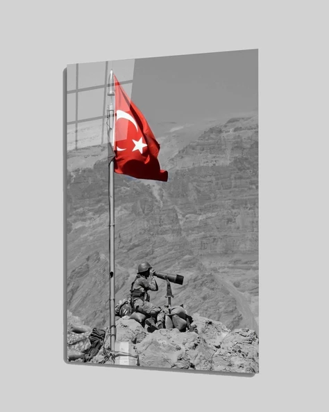 Türk Askeri ve Bayrak Dekoratif ve Modern Cam Tablo