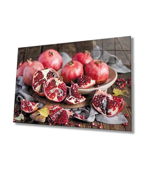 Nar Dekoratif ve Modern Cam Tablo Pomegranate Art
