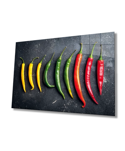 Biberler Sebze Mutfak Dekoratif ve Modern Cam Tablo ürün görseli