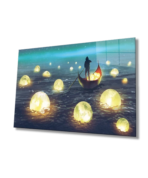 Ay Toplayıcı  Soyut  Dekoratif ve Modern Cam Tablo