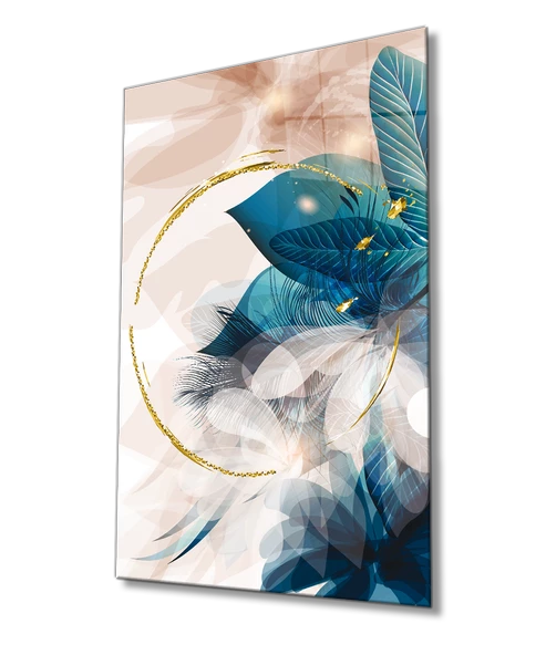 Modern Soyut Altın Çiçek  Dekoratif ve Modern Cam Tablo, Modern Abstract ürün görseli