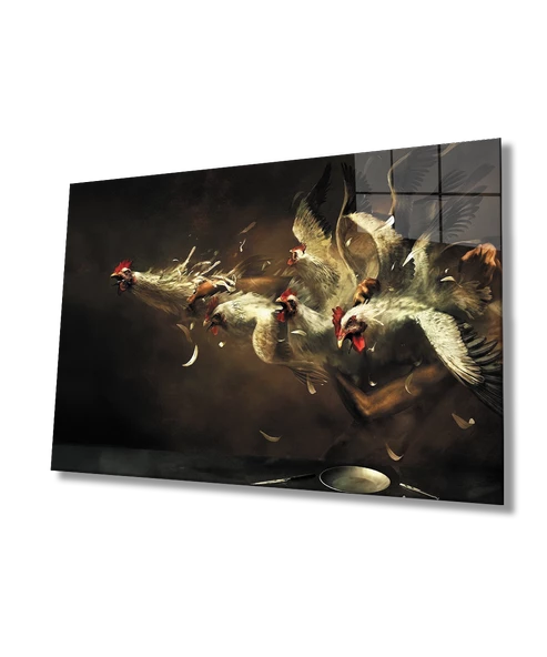 Fütüristik Horozlar Dekoratif ve Modern Cam Tablo ürün görseli