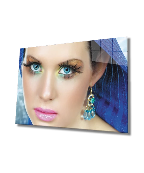 Kadınlar Mavi Göz Renki Makyaj Dekoratif ve Modern Cam Tablo ürün görseli
