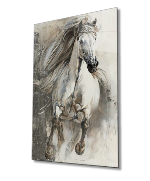 Beyaz At  Dekoratif ve Modern Cam Tablo, White Horse ürün görseli