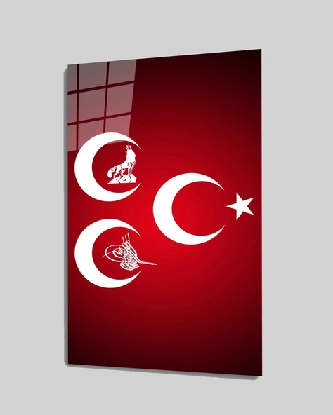 Türklük  3Hilal Dekoratif ve Modern Cam Tablo - 1