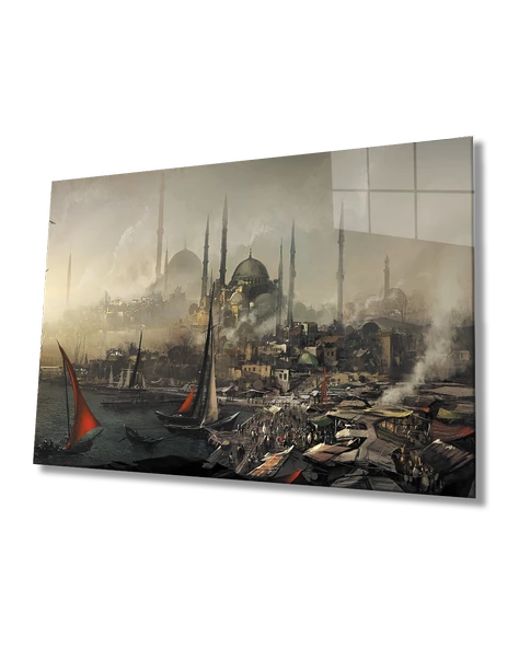 Sulu Boya İstanbul Manzaralı Dekoratif ve Modern Cam Tablo ürün görseli