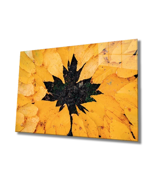 Sarı Yapraklar Dekoratif ve Modern Cam Tablo Yellow Leaves