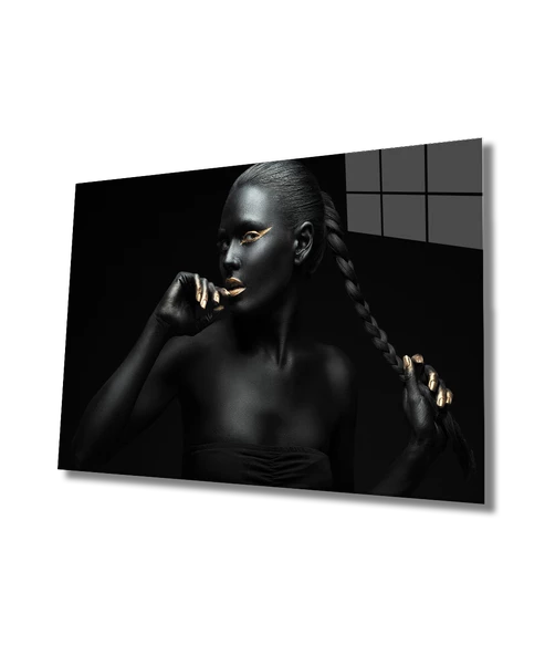 Kadınlar Siyah Altın Dekoratif ve Modern Cam Tablo  ,Women Black Gold