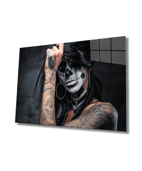 Kadınlar Şeker Kafatası Dekoratif ve Modern Cam Tablo ürün görseli