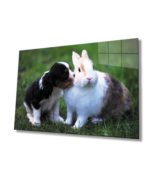 Köpek ve Tavşan Dekoratif ve Modern Cam Tablo ürün görseli