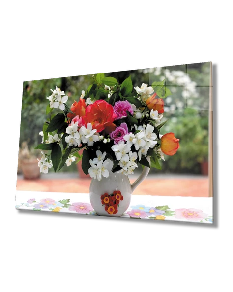 Vazoda  Çiçekler Dekoratif ve Modern Cam Tablo ürün görseli