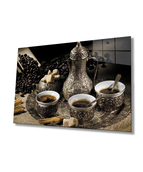 Kahve Fincan Natürmort Dekoratif ve Modern Cam Tablo   Coffee Cup Still Life