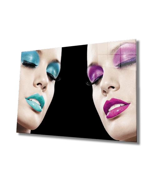 Kadınlar Makyaj Mavi Pembe Dekoratif ve Modern Cam Tablo Makeup Blue Pink