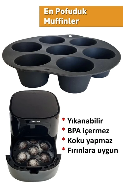 Airfryer Silikon Mini Muffin Yapışmaz Cupcake, Brownies, Pasta Kek Kalıbı