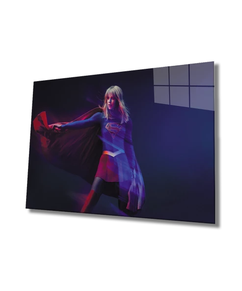 Kadın Süper Kahram Dekoratif ve Modern Cam Tablo