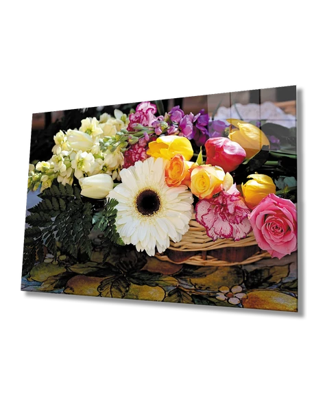 Çiçekler Dekoratif ve Modern Cam Tablo   Colorful Flowers Table