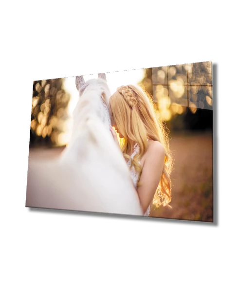 Kadınlar Beyaz Atlı Prenses Dekoratif ve Modern Cam Tablo ürün görseli