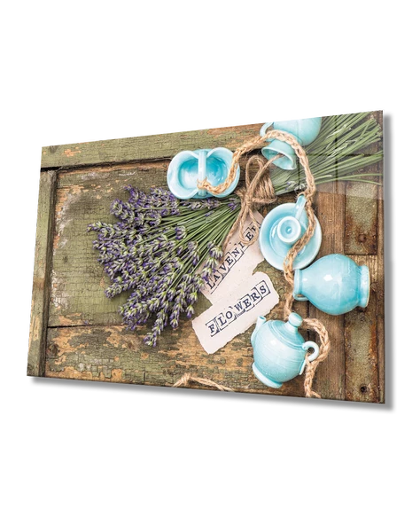 Çiçekli Ahşap Görünümlü Dekoratif ve Modern Cam Tablo