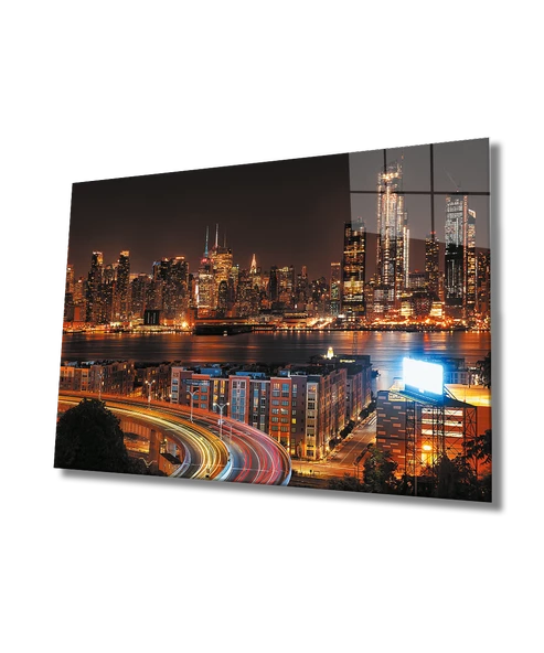 Şehir Manzaralı Dekoratif ve Modern Cam Tablo Urban Area View ürün görseli 1