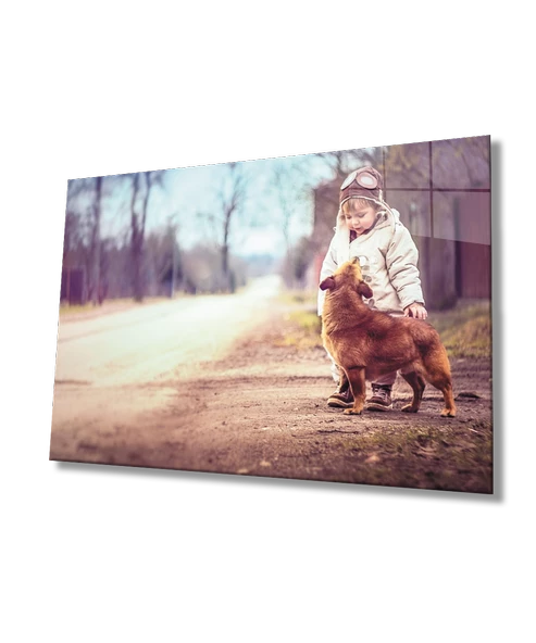 Çocuk ve Köpek Dekoratif ve Modern Cam Tablo ürün görseli 1