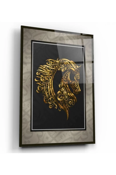 Hat Sanatı Ile At Dekoratif ve Modern Cam Tablo ürün görseli