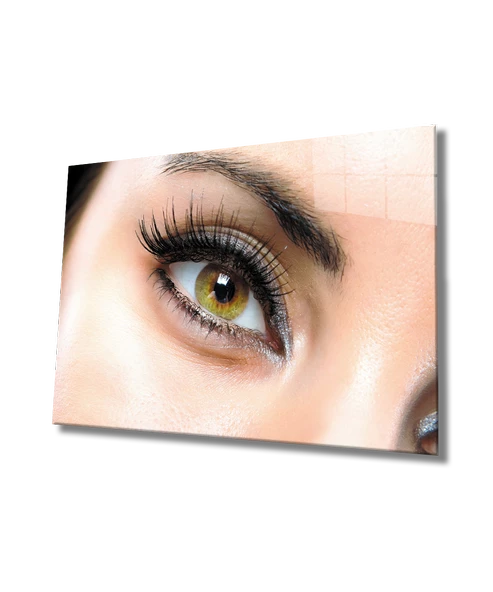 Kadın Yeşil Göz Dekoratif ve Modern Cam Tablo Green Eye