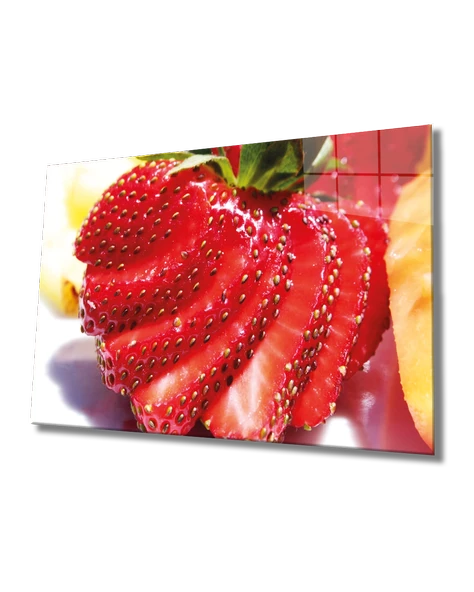 Çilek Dekoratif ve Modern Cam Tablo Strawberry