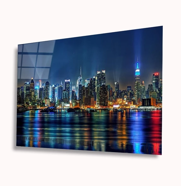 Şehir Manzaralı Dekoratif ve Modern Cam Tablo ürün görseli