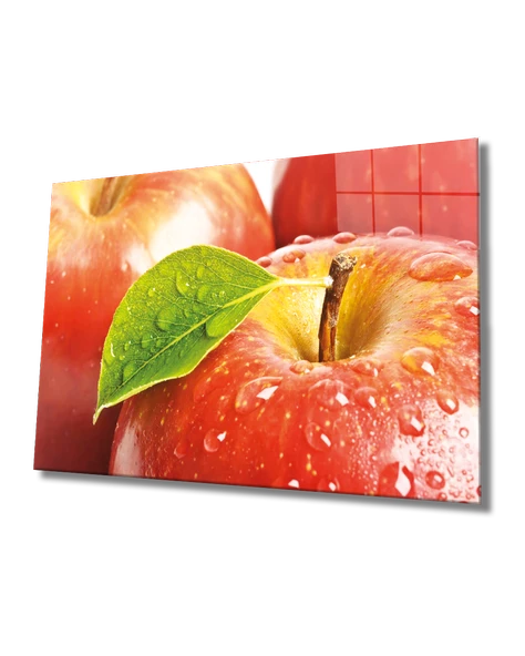 Elma Dekoratif ve Modern Cam Tablo Apple Wall Hanging - 2