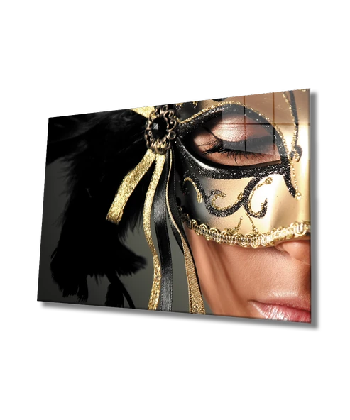 Kadınlar Altın Maske Dekoratif ve Modern Cam Tablo